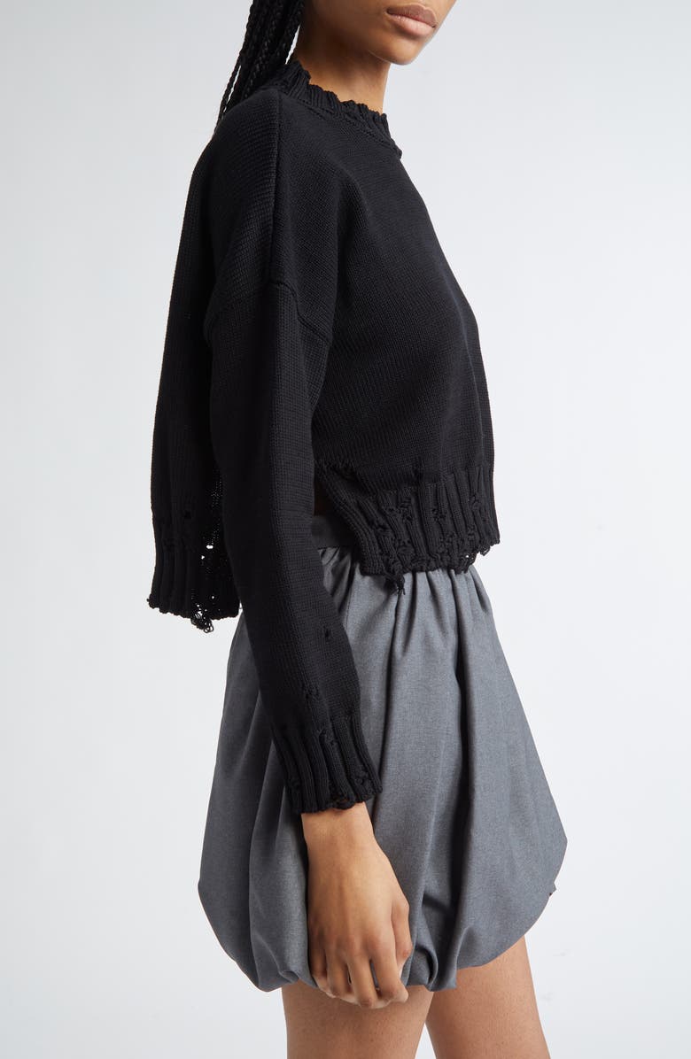 Marni Distressed Embroidered Logo Cotton Sweater, Alternate, color, Black