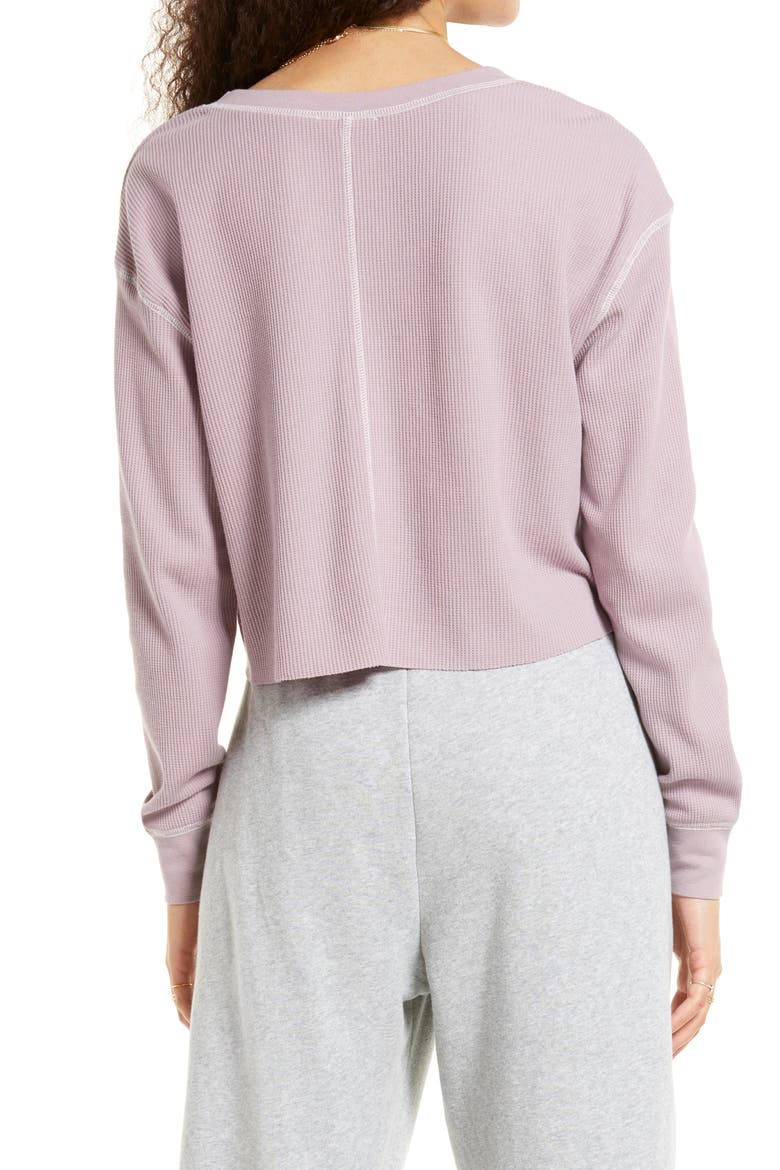 Split Neck Thermal Crop Top, Alternate, color, PURPLE MORN