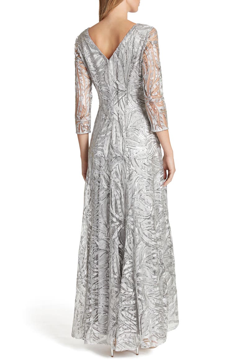 Embroidered Sequin A-Line Gown, Alternate, color, DOVE GREY