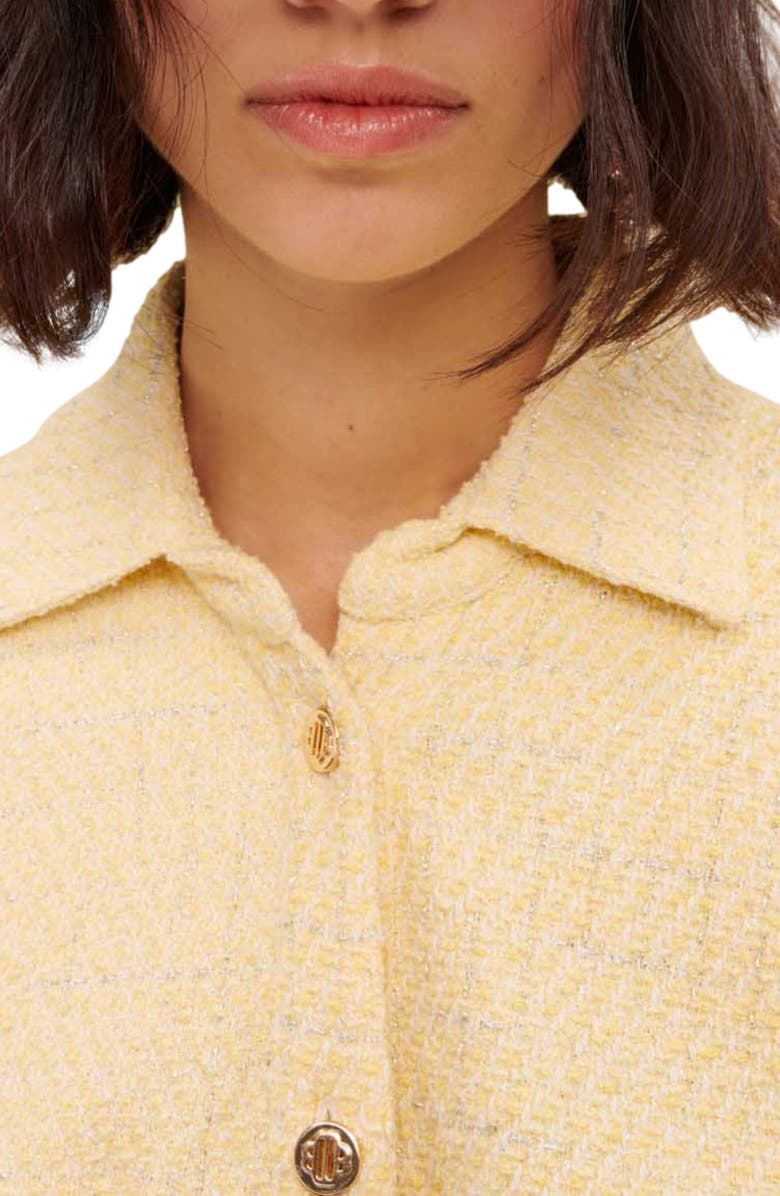 maje Rillo Asymmetric Long Sleeve Tweed Shirtdress, Alternate, color, Jaune Pale