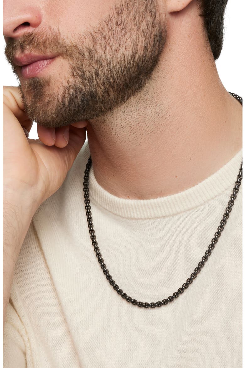 Men's Box Chain Necklace with Stainless Steel & Sterling Silver, 5mm, Alternate, color, STAINLESS STEEL W/ STERL SILV
