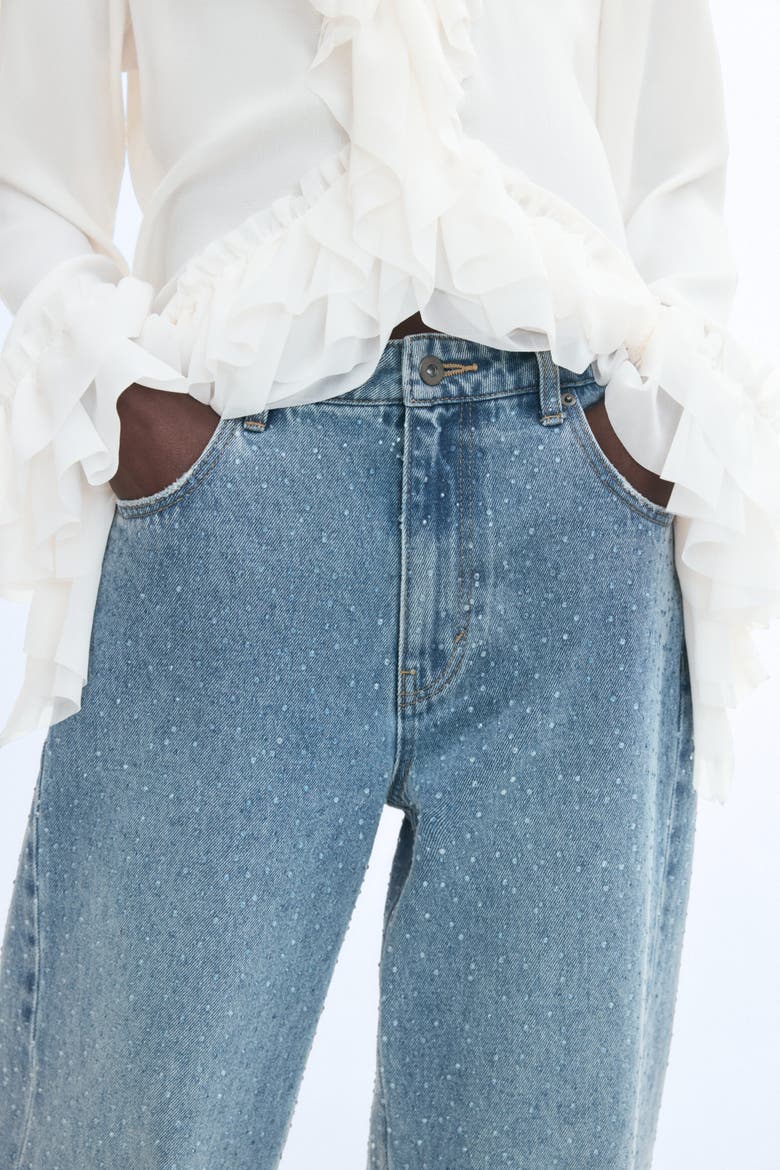 Rhinestone-Detail High-Waist Jeans, Alternate, color, Light denim blue