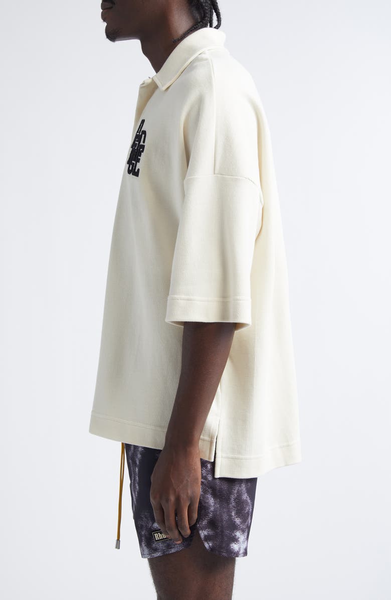 Rhude Boxy Logo Embroidered Cotton Piqué Polo, Alternate, color, White / Black 0972
