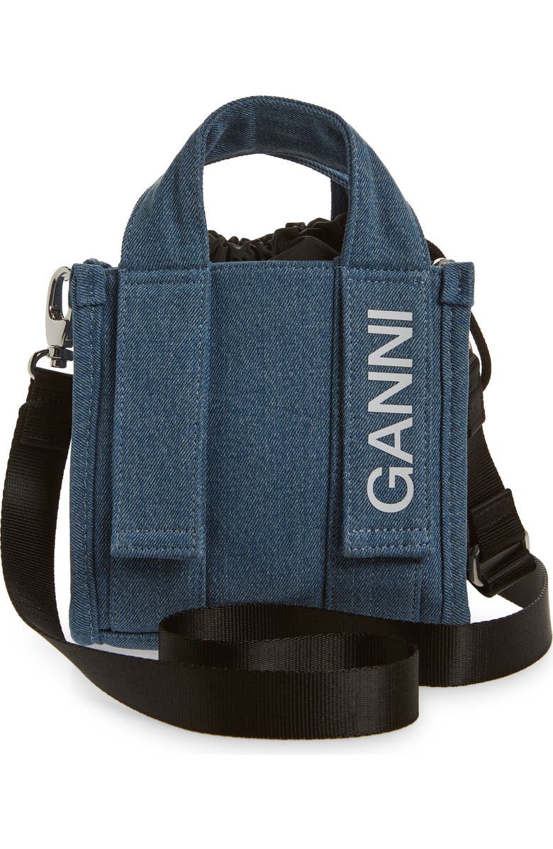 Ganni Mini Recycled Polyester Denim Tech Tote, Alternate, color,