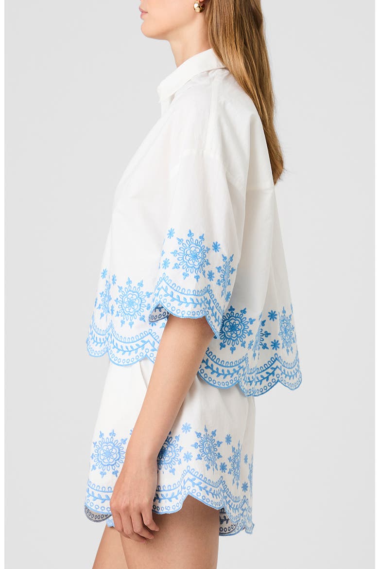 Alissa Embroidered Cotton Top, Alternate, color, WHITE/ POOLSIDE BLUE