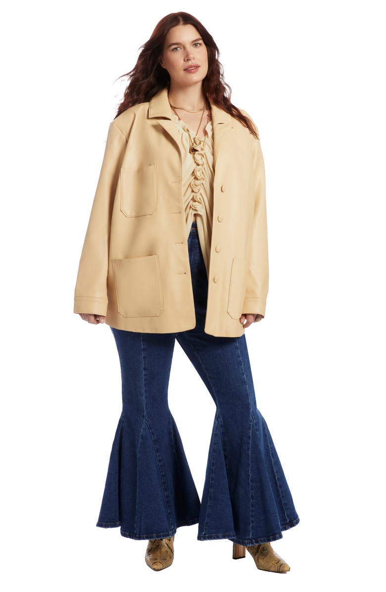 June + Vie Relaxed Faux Leather Blazer, Main, color, Pebble