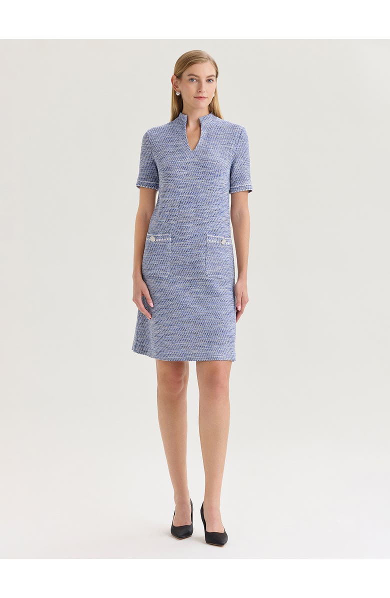 Misook Melange Tweed Knit Shift Dress, Main, color, Aegean Blue/Biscotti