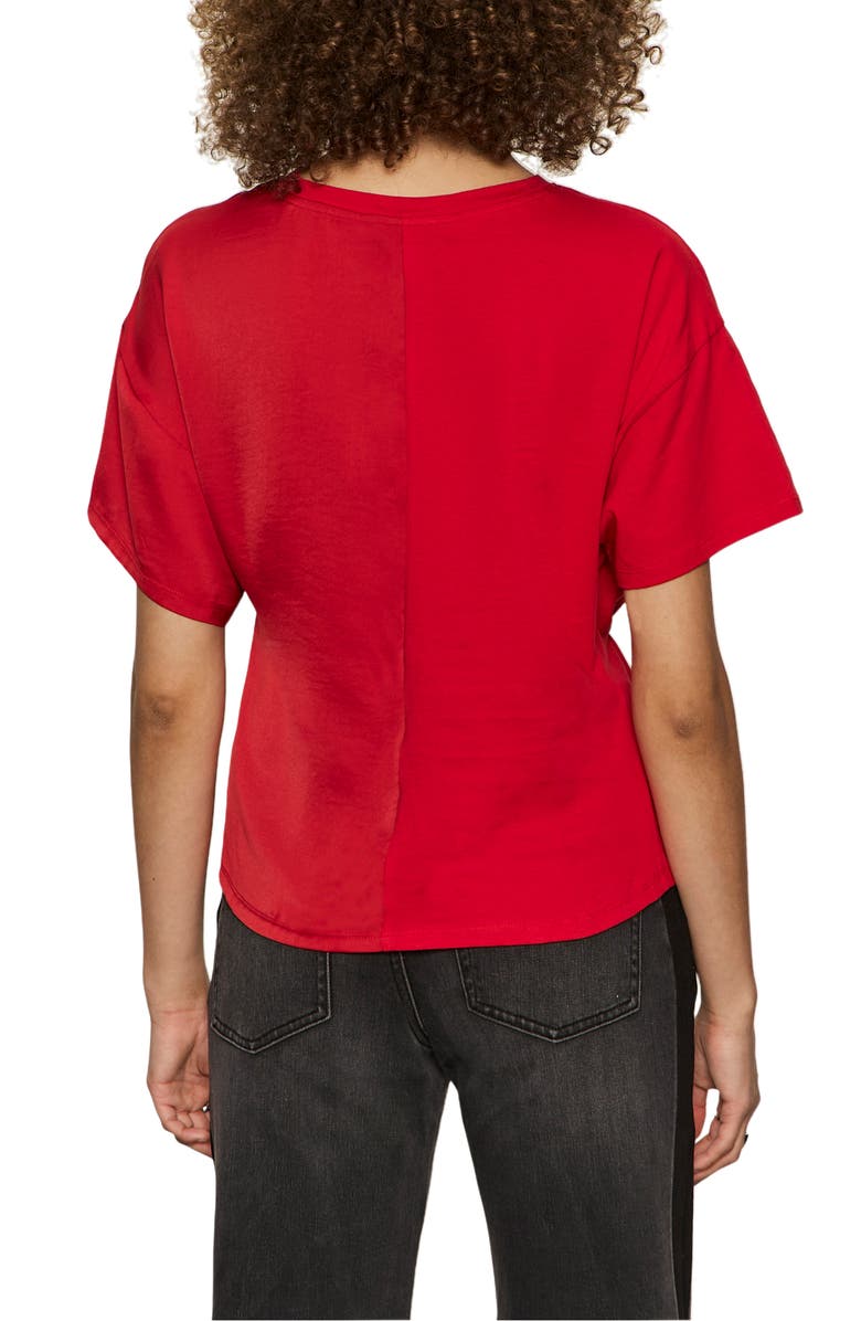 Sanctuary Satin & Cotton Gathered T-Shirt, Alternate, color, Cherry Lacquer Red