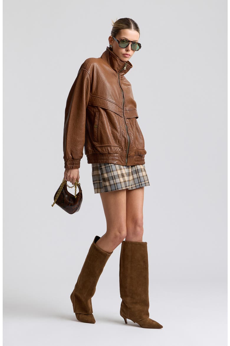 Oversized Leather Jacket, Alternate, color, COGNAC