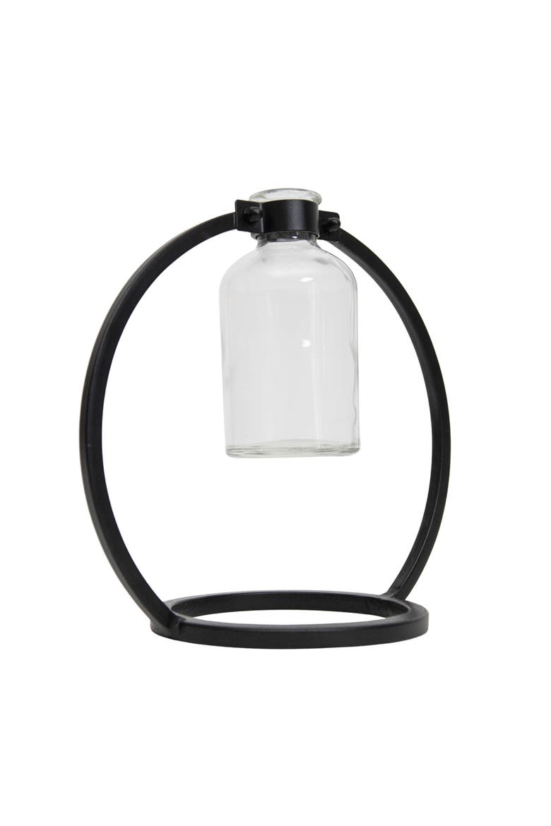 Black Metal & Glass Vase, Alternate, color, Black
