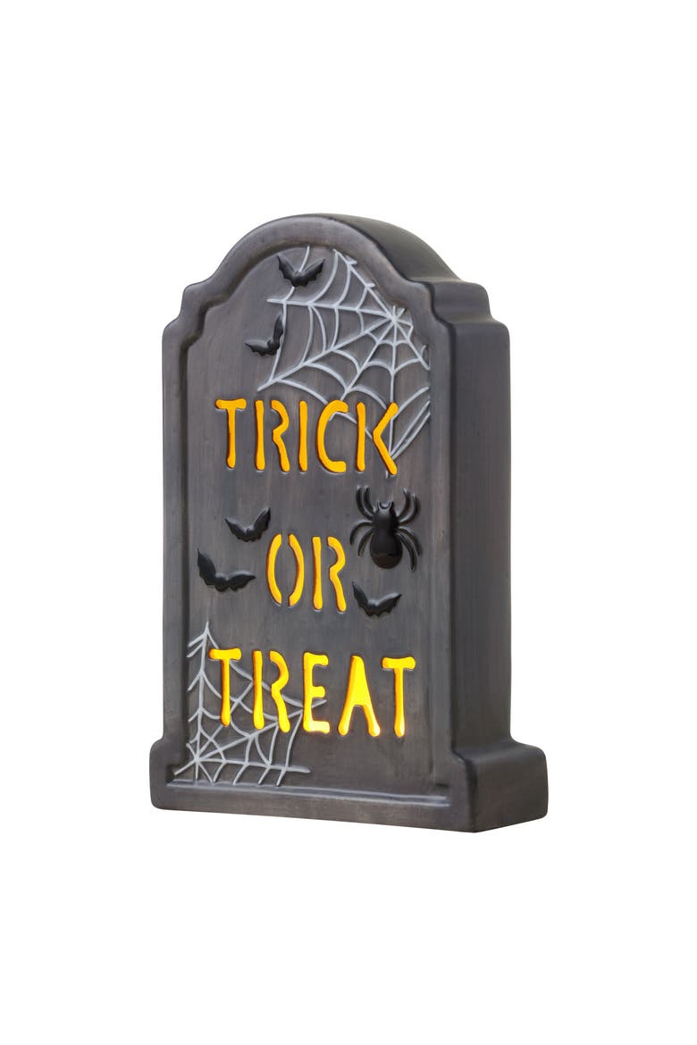 10 in. Ceramic LED Tombstone -Trick or Treat, Alternate, color, Multicolor