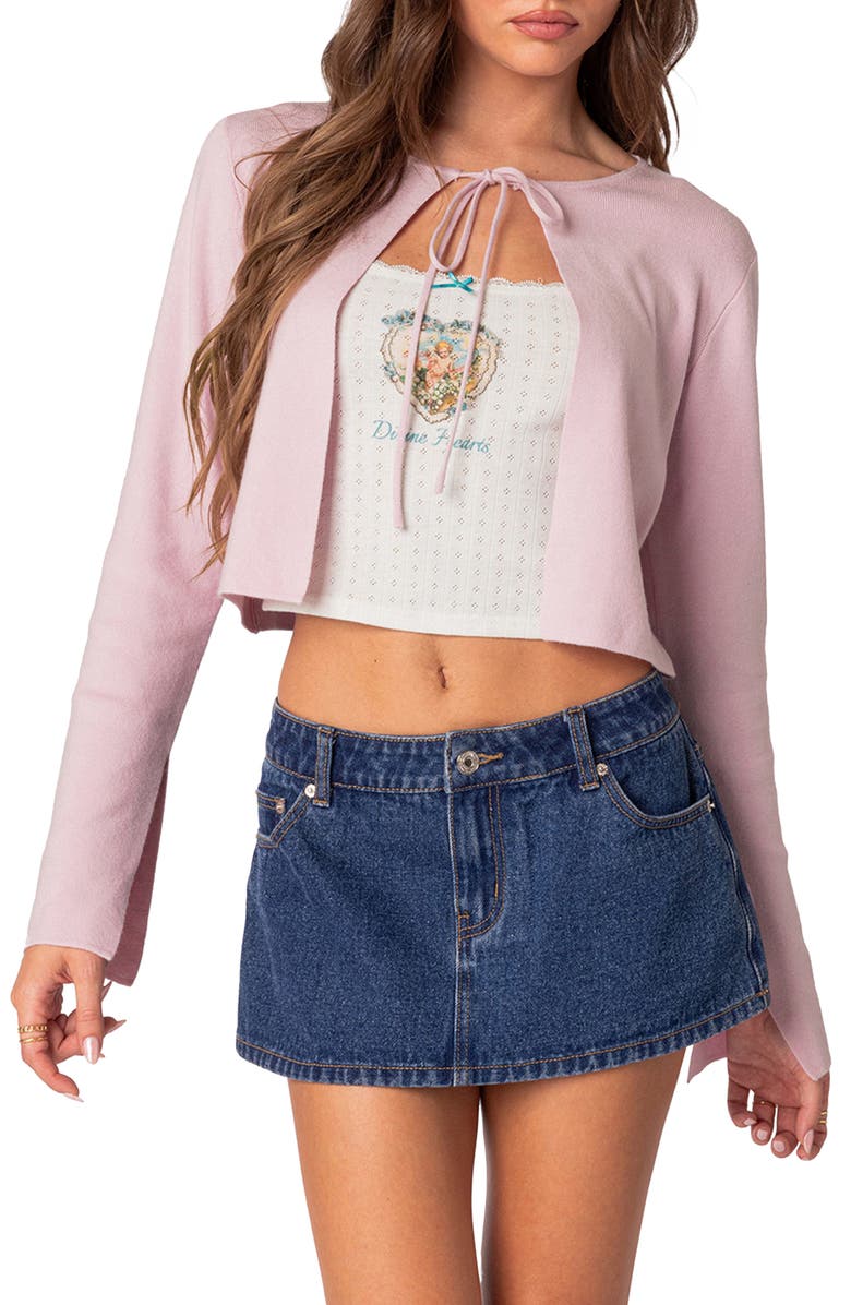 EDIKTED Londyn Tie Front Crop Cardigan, Main, color, 