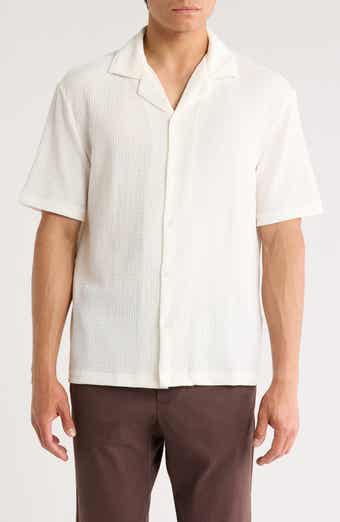 DENIM AND FLOWER Off White Textured Woven Camp Shirt