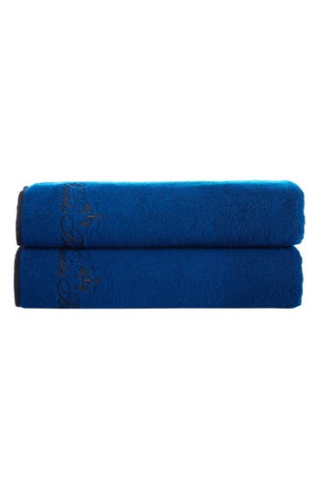 Brooks Brothers Contrast Frame 2 Piece Turkish Cotton Bath Towel Set Bedding In Blue