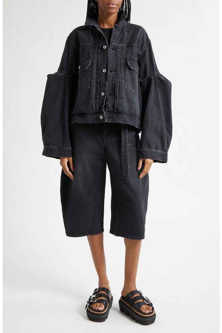 Balloon Sleeve Denim Jacket, Alternate, color, BLACK