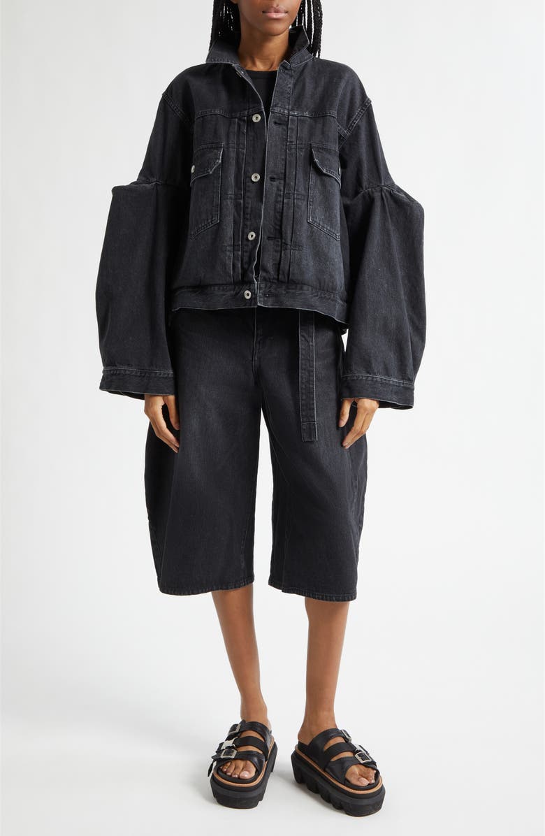 Sacai Balloon Sleeve Denim Jacket, Alternate, color, Black