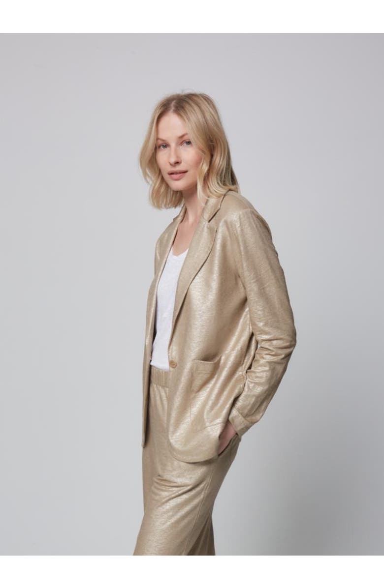 Majestic Filatures Stretch Metallic Linen One Button Blazer, Alternate, color, Sable