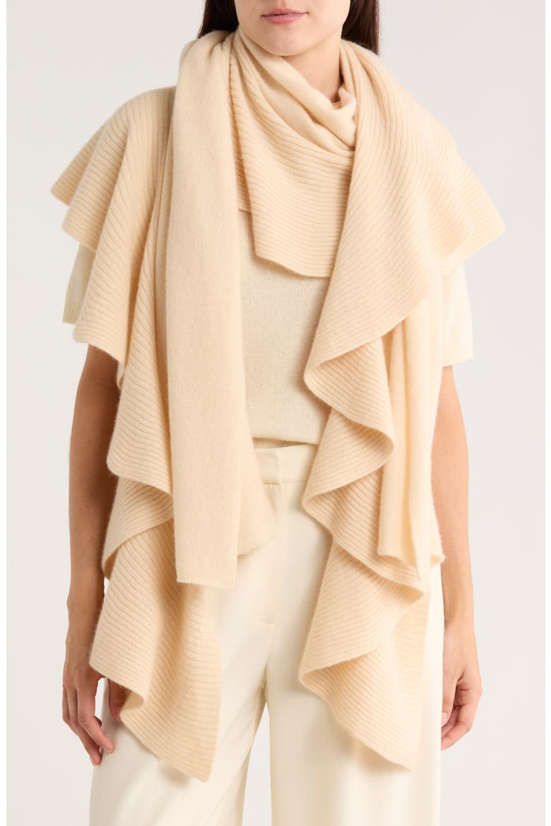 Ribbed Ruffle-Trim Cashmere Scarf, Main, color, NATURAL CAMEL
