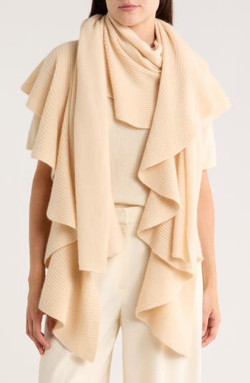 Portolano Ribbed Ruffle-trim Cashmere Scarf In Neutral