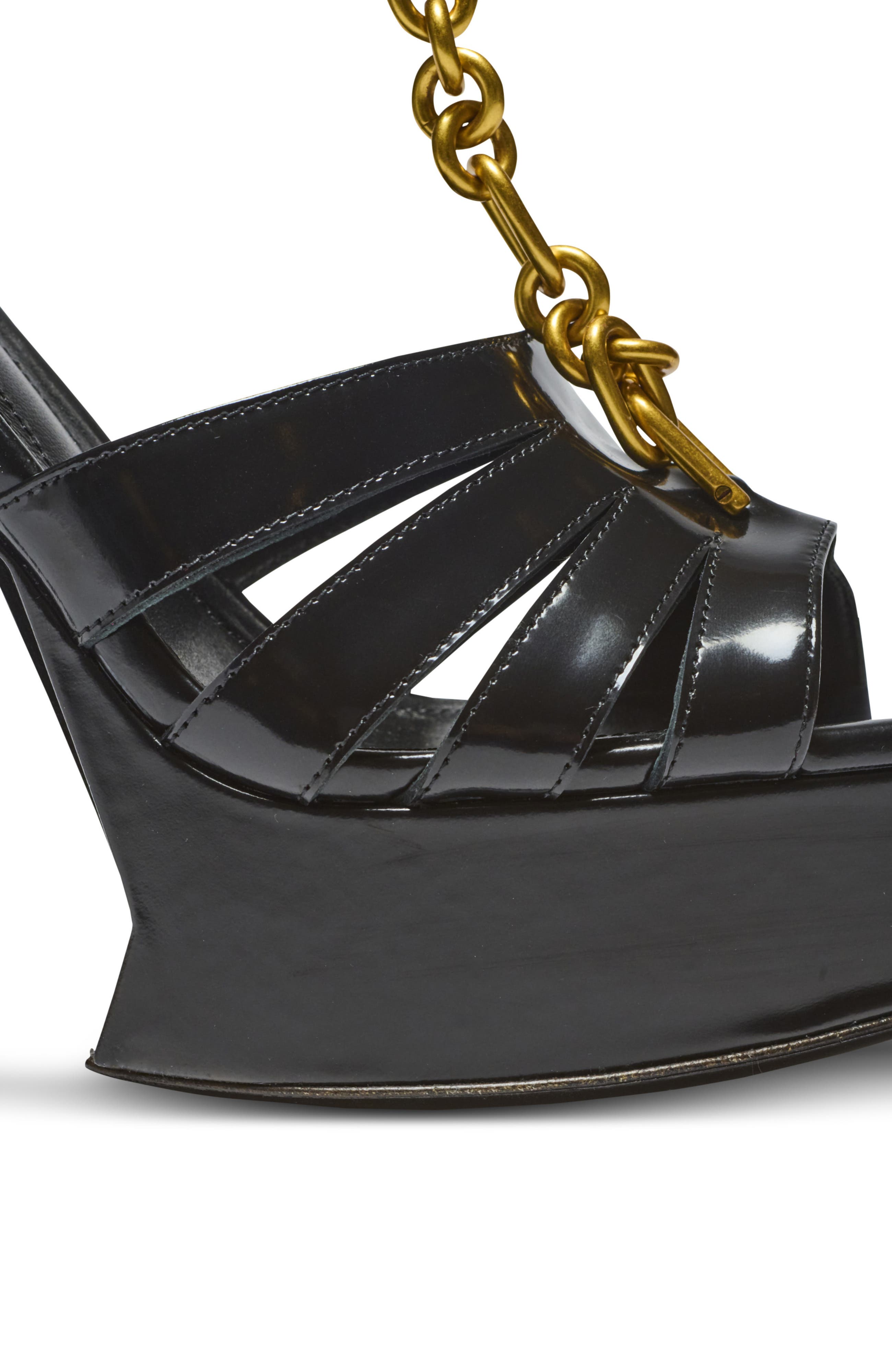 Balmain Sync platform sandals in patent lambskin, Alternate, color, Black