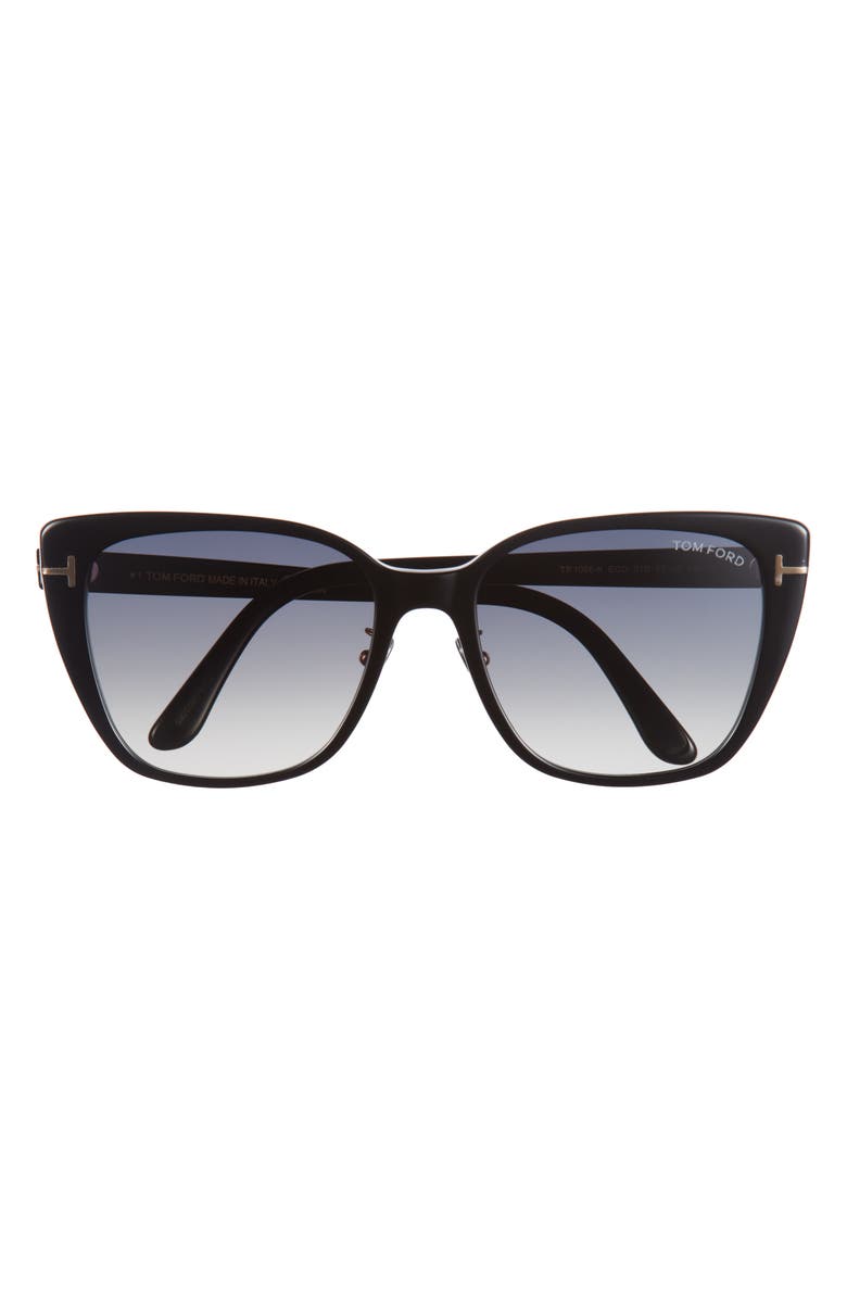 TOM FORD 57mm Cat Eye Sunglasses, Main, color, Shiny Black / Gradient Smoke