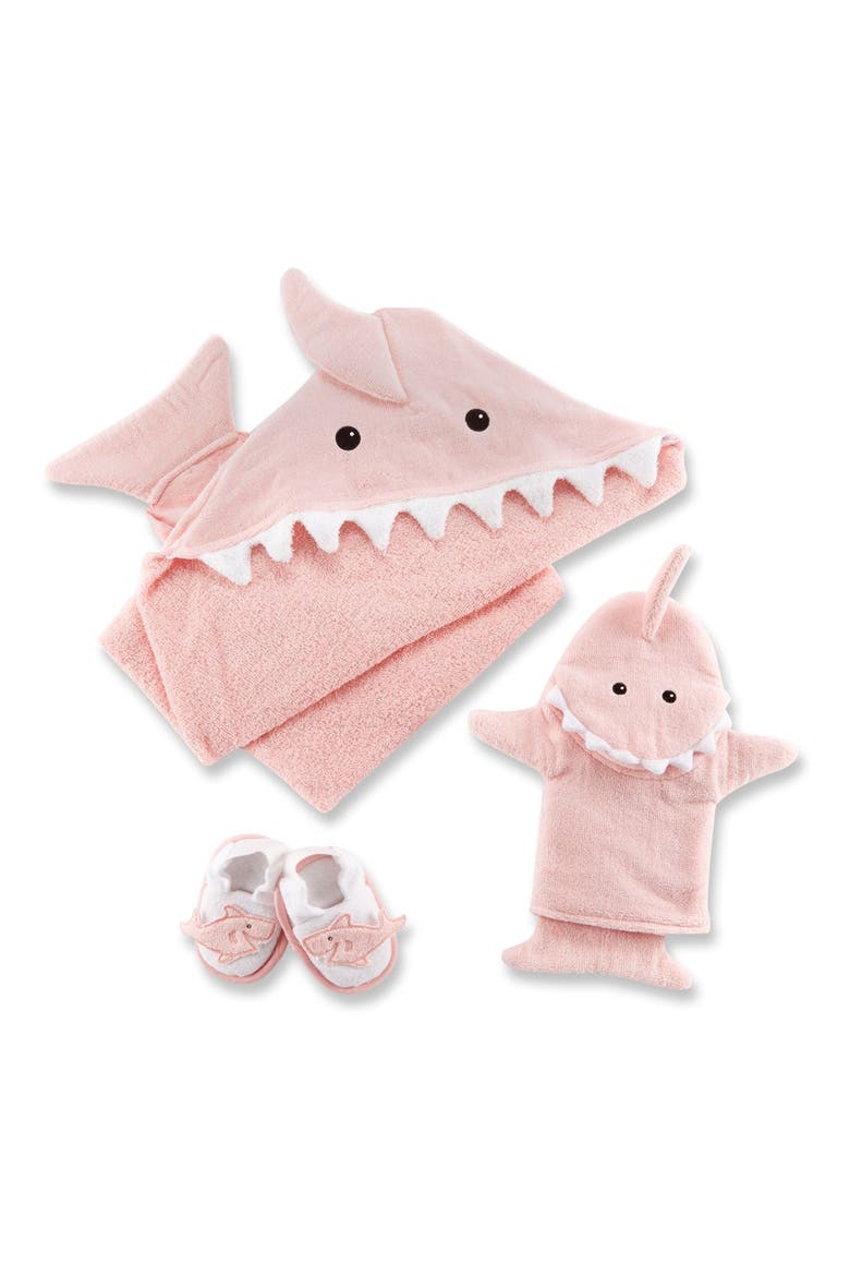 Let the Fin Begin Hooded Terry Robe, Bath Mitt & Slippers Set, Alternate, color, LIGHT PINK