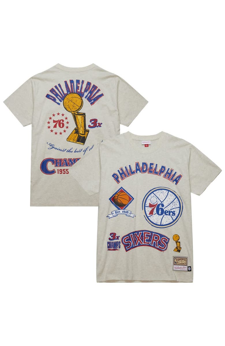 Mitchell & Ness Men's Mitchell & Ness Oatmeal Philadelphia 76ers Hardwood Classics Legacy Defined Retro Championship T-Shirt, Main, color, Oatmeal