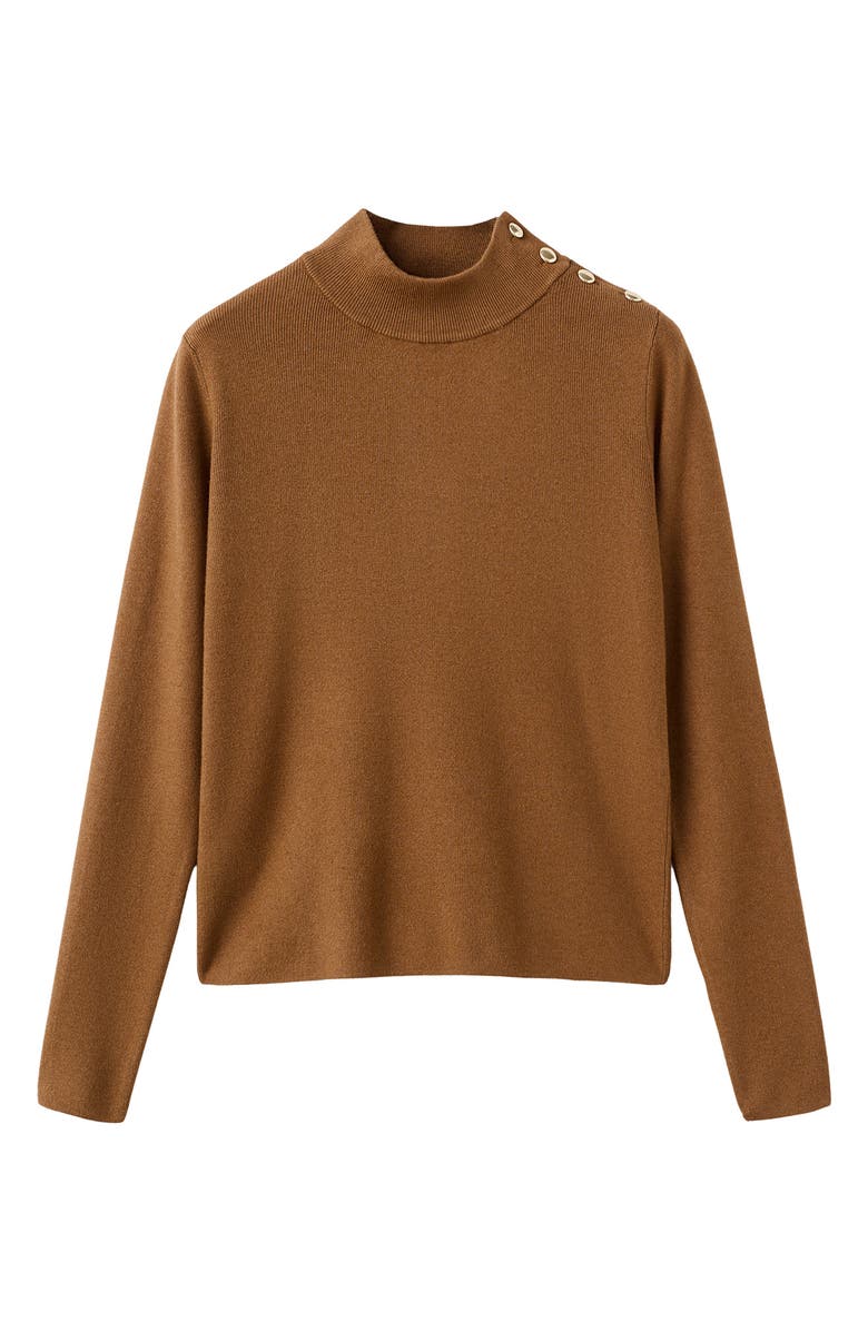 MANGO Perkins Stripe Mock Neck Sweater, Alternate, color, Medium Brown