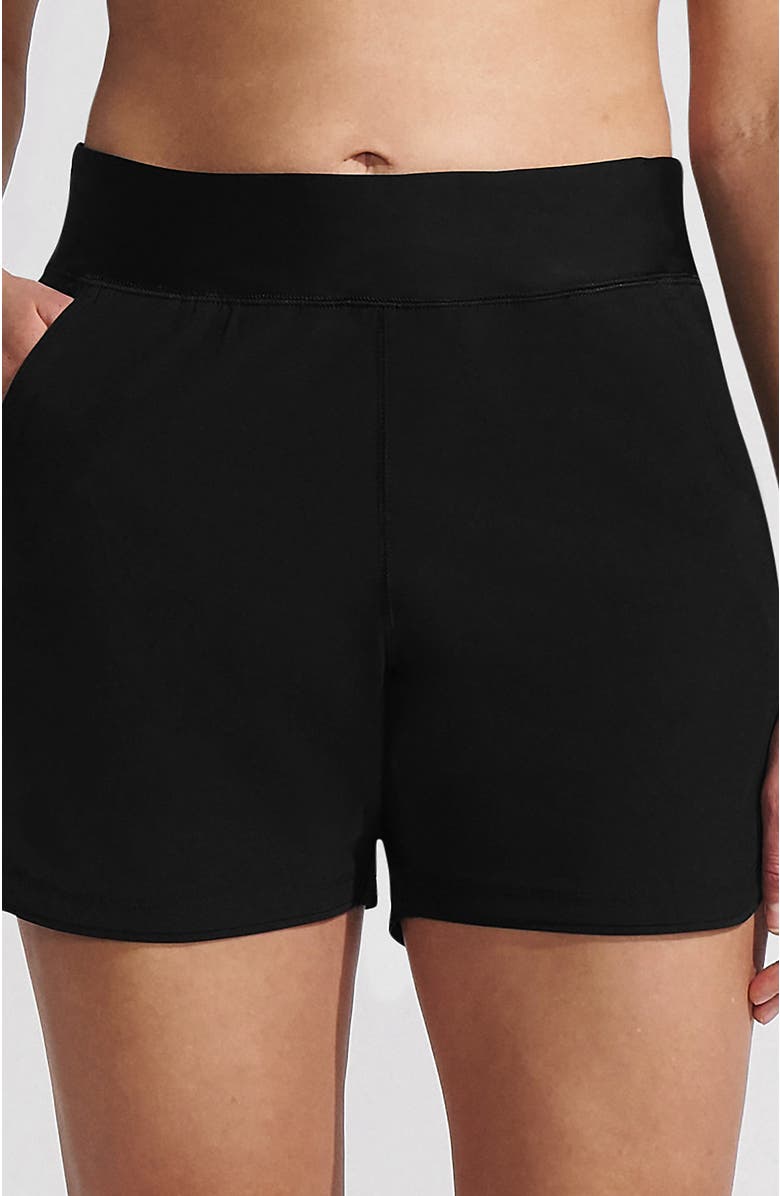 Lands' End 5" Quick Dry Elastic Waist Board Shorts Swim Cover-up Shorts with Panty, Main, color, Black