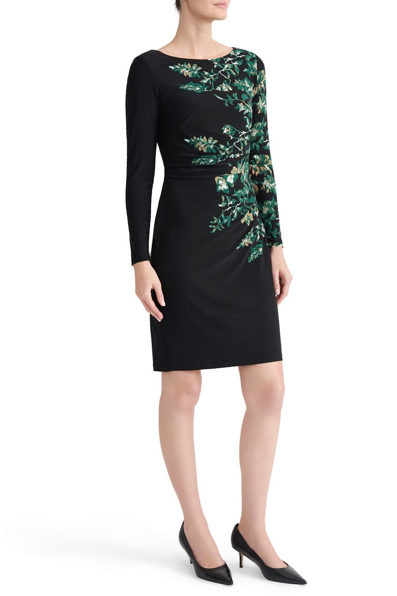 Floral Long Sleeve Side Pleat Dress, Alternate, color, BLACK MULTI