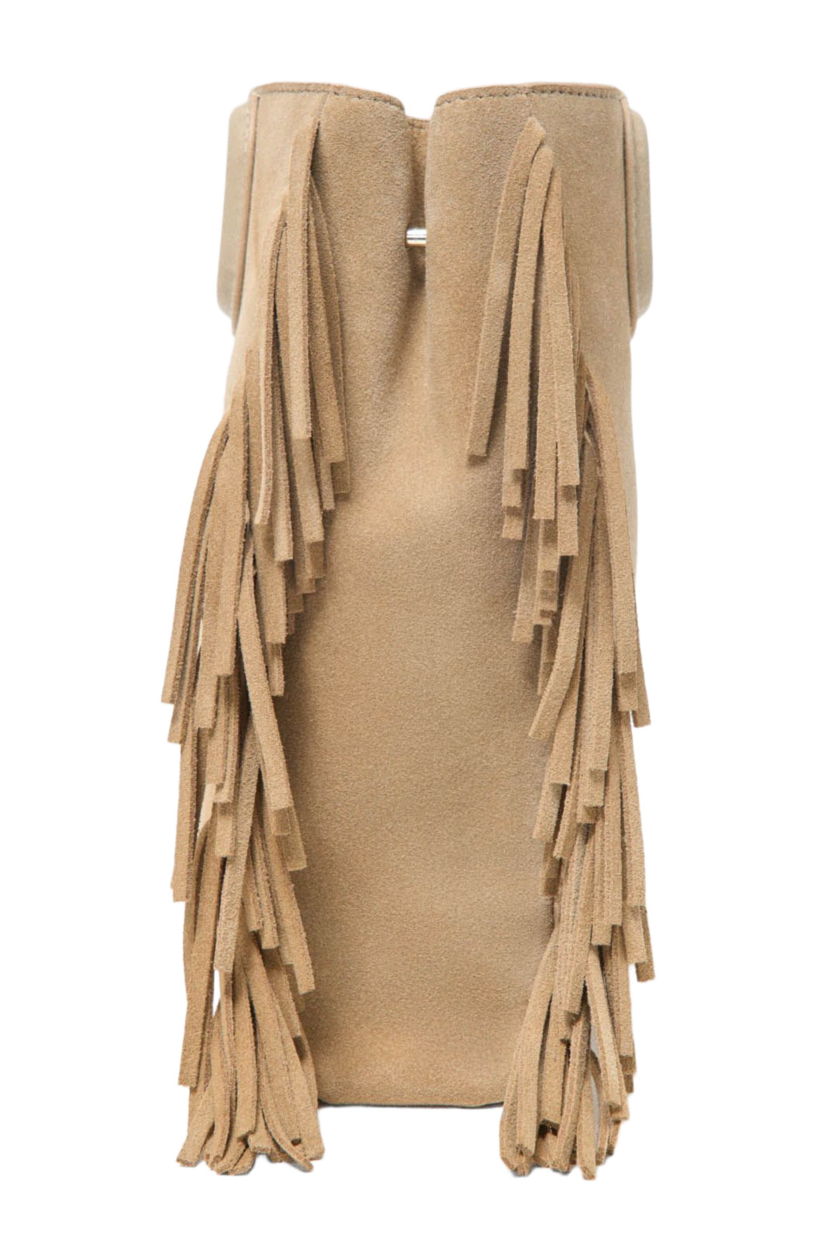 maje Suede leather M bag, Alternate, color, Cappucino