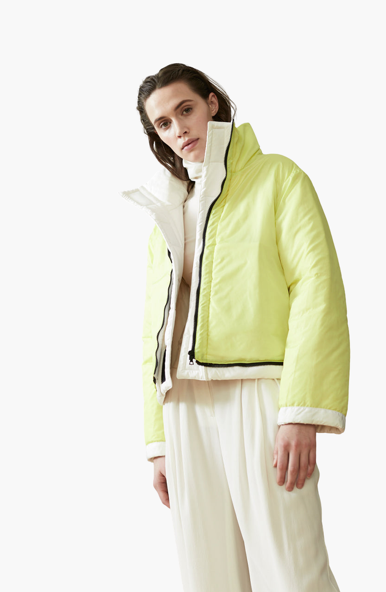 CAALO Reversible Cropped Down Coat, Alternate, color, Winter White / Yellow