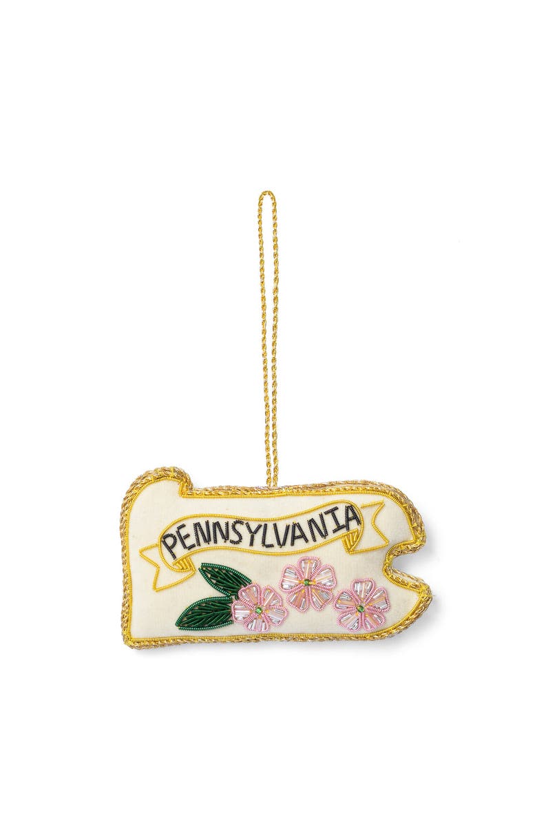 Matr Boomie Pennsylvania State Mountain Laurel Beaded Fabric Ornament - Embroidered, Main, color, Cream