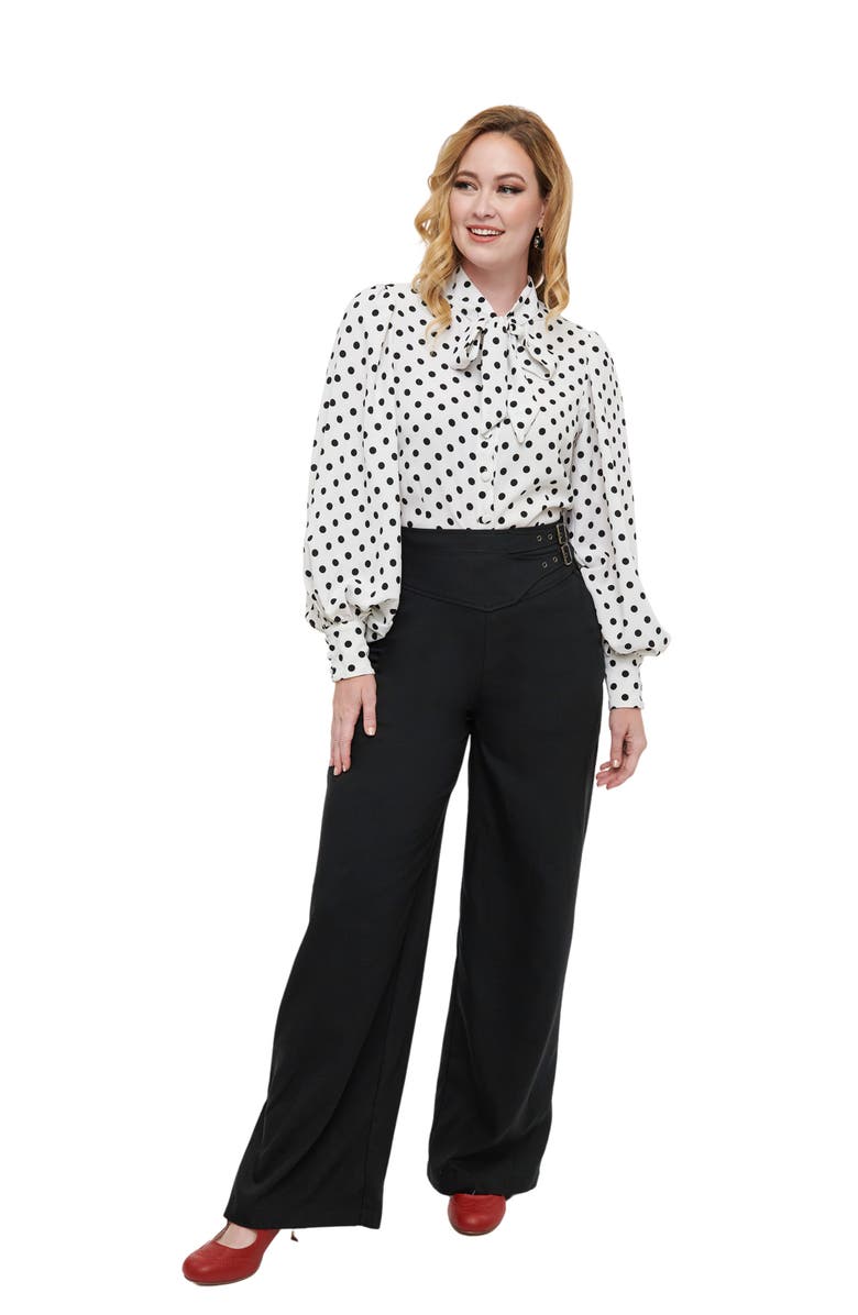 Unique Vintage Double Belt Woven Pants, Main, color, Black