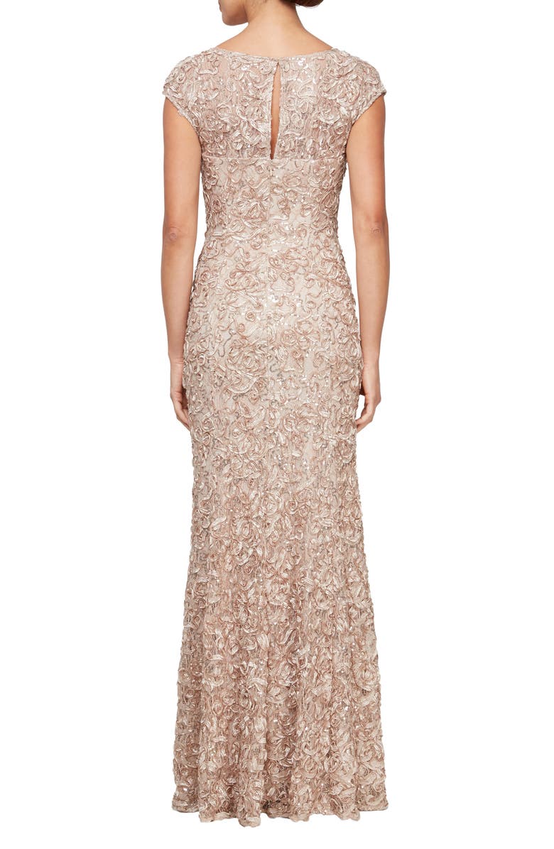 Alex Evenings Soutache Sequin Lace A-Line Gown with Wrap, Alternate, color, Champagne