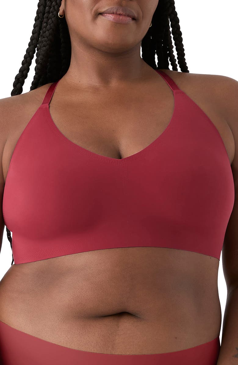 True & Co Triangle Lace Racerback Bralette, Main, color, Garnet Red