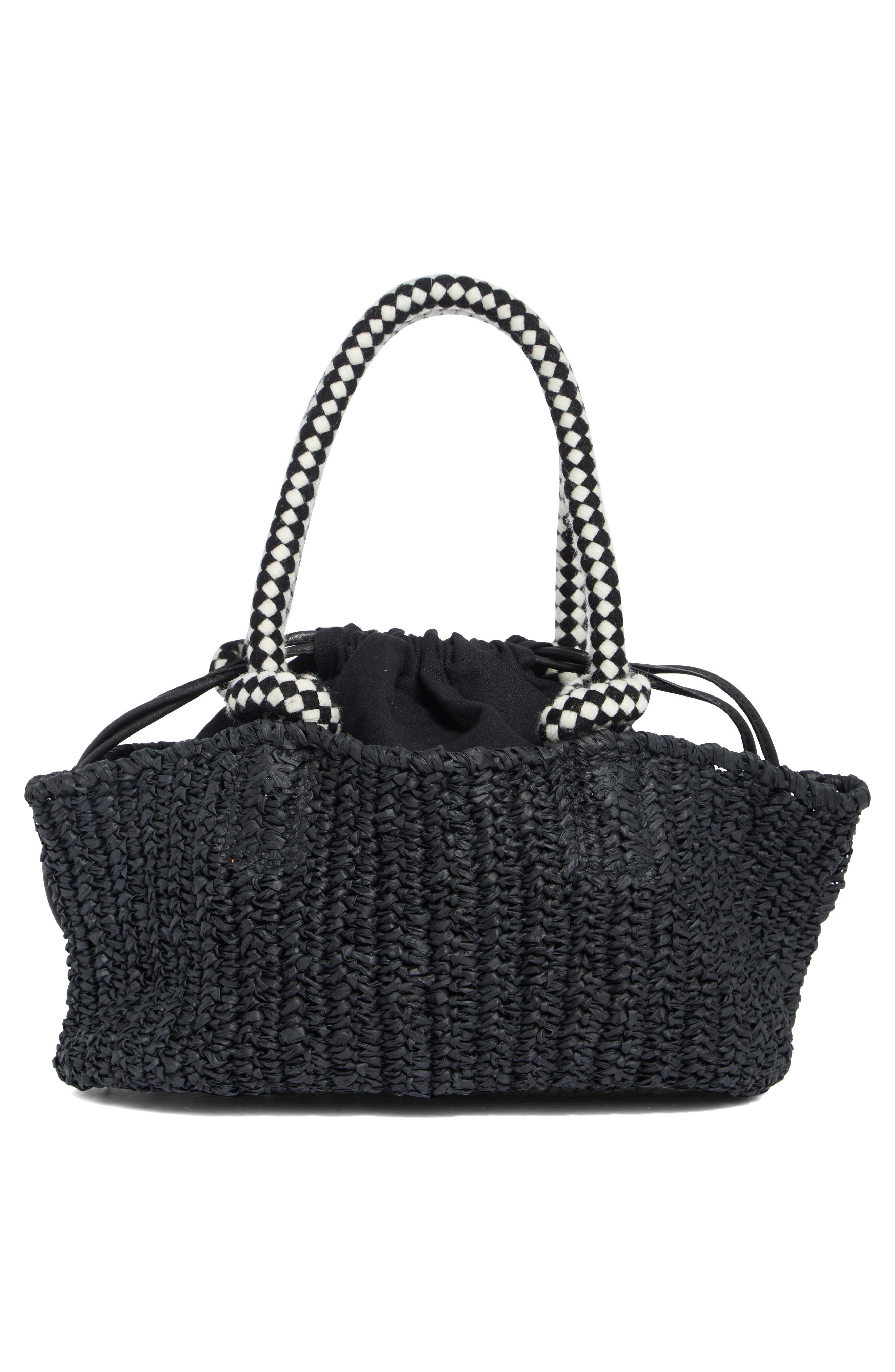 Collection XIIX Drawstring Bag Straw Tote, Alternate, color, Black
