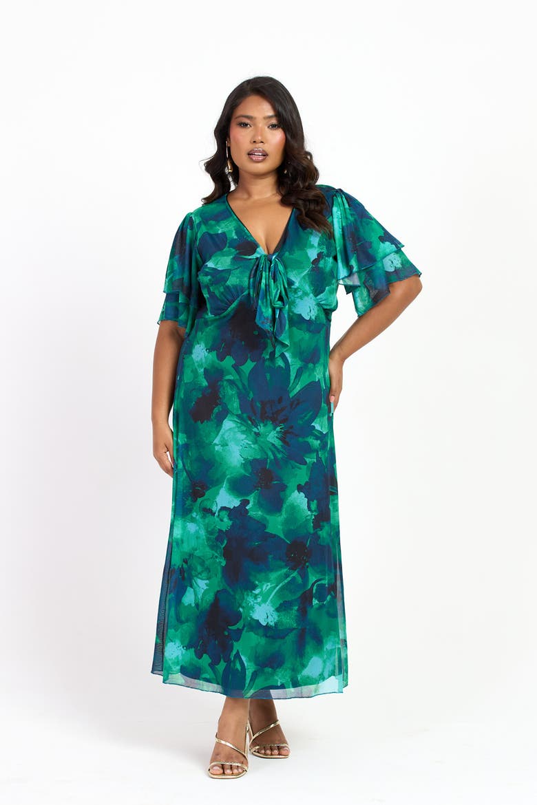 Curve Flutter Sleeve Midi Dress, Main, color, Green