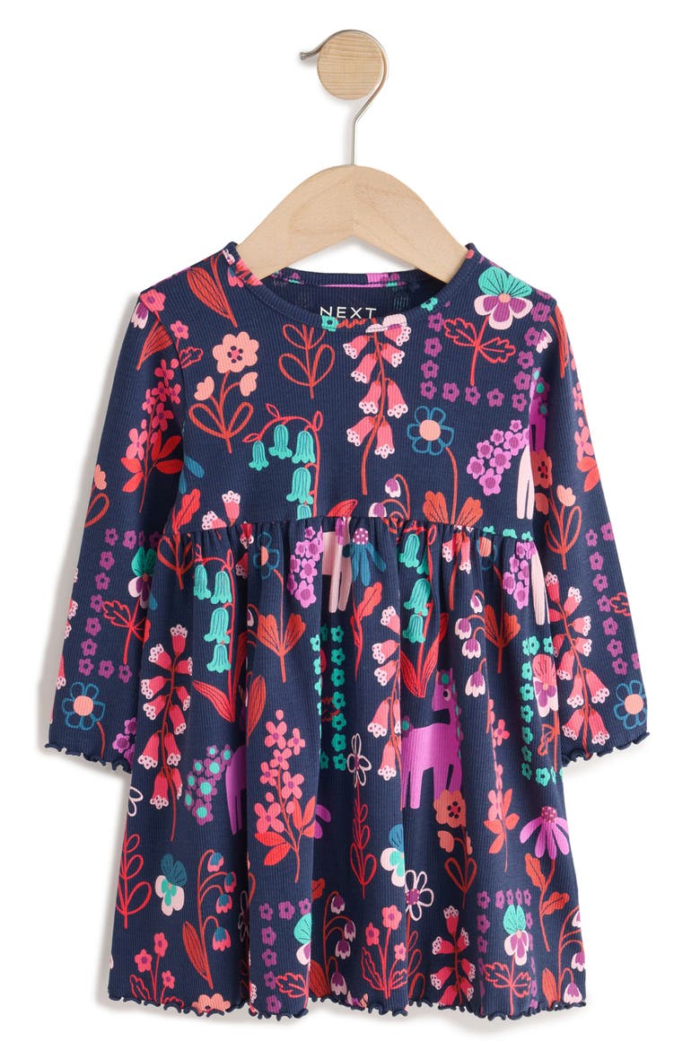 Kids' Unicorn Print Rib Jersey Dress, Main, color, BLUE