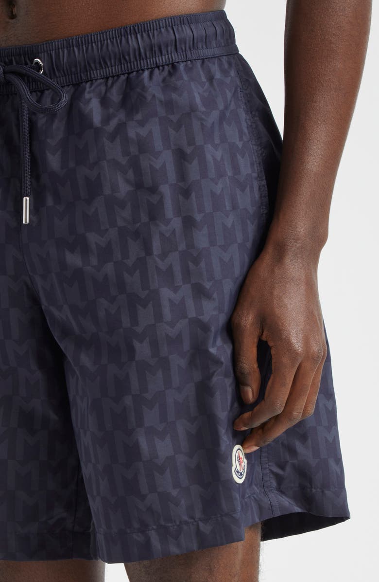 Moncler Monogram Logo Swim Trunks, Alternate, color, 