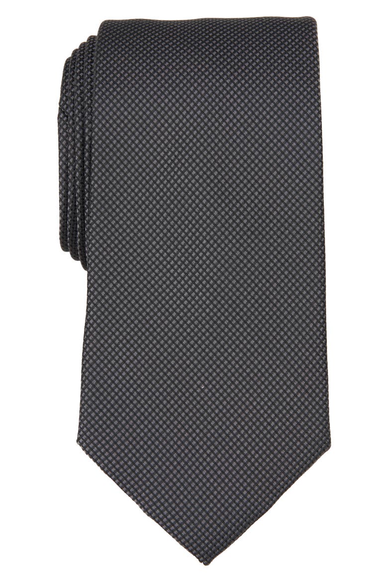 Textured Solid Silk Blend Tie, Main, color, BLACK