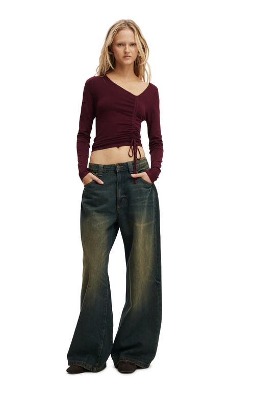 Cotton On Asymmetric Ruched Knit In Burgundy