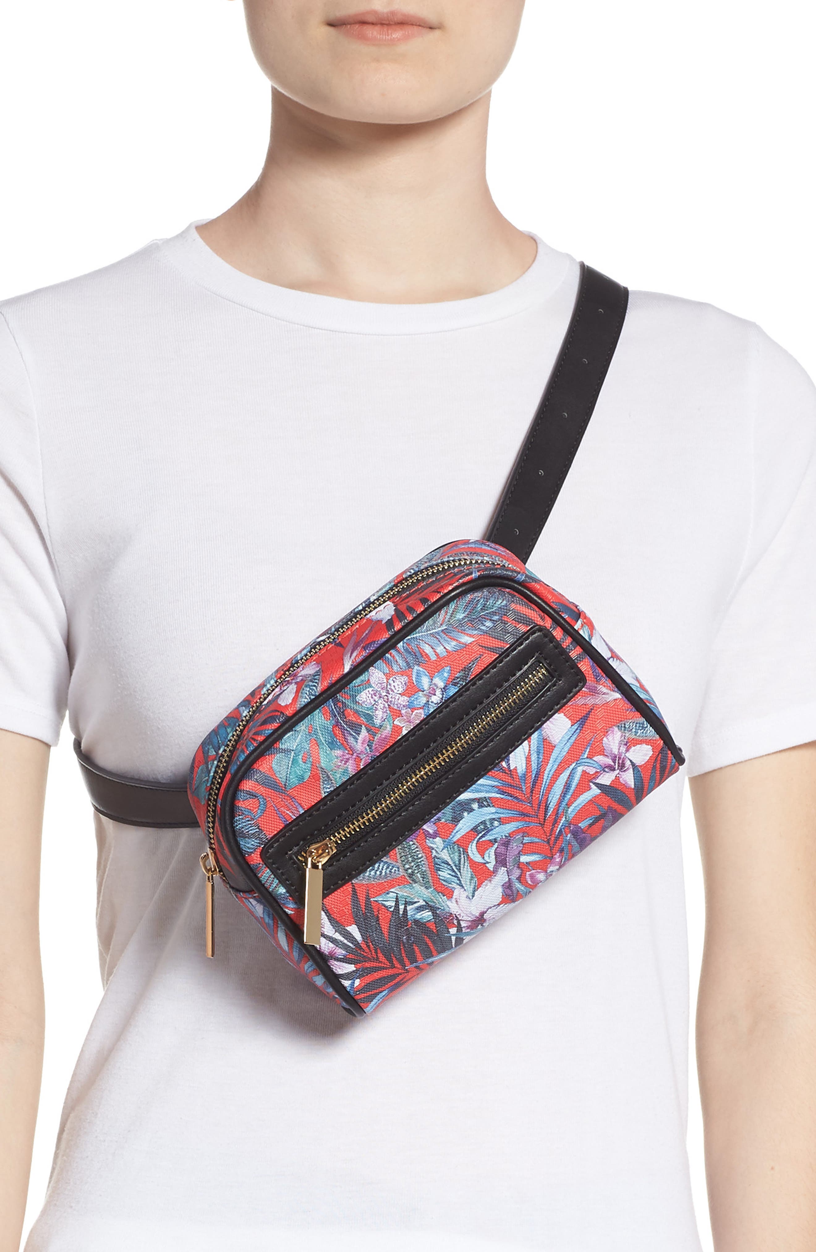 Mali + Lili Lacey Floral Convertible Vegan Leather Belt Bag, Alternate, color, 