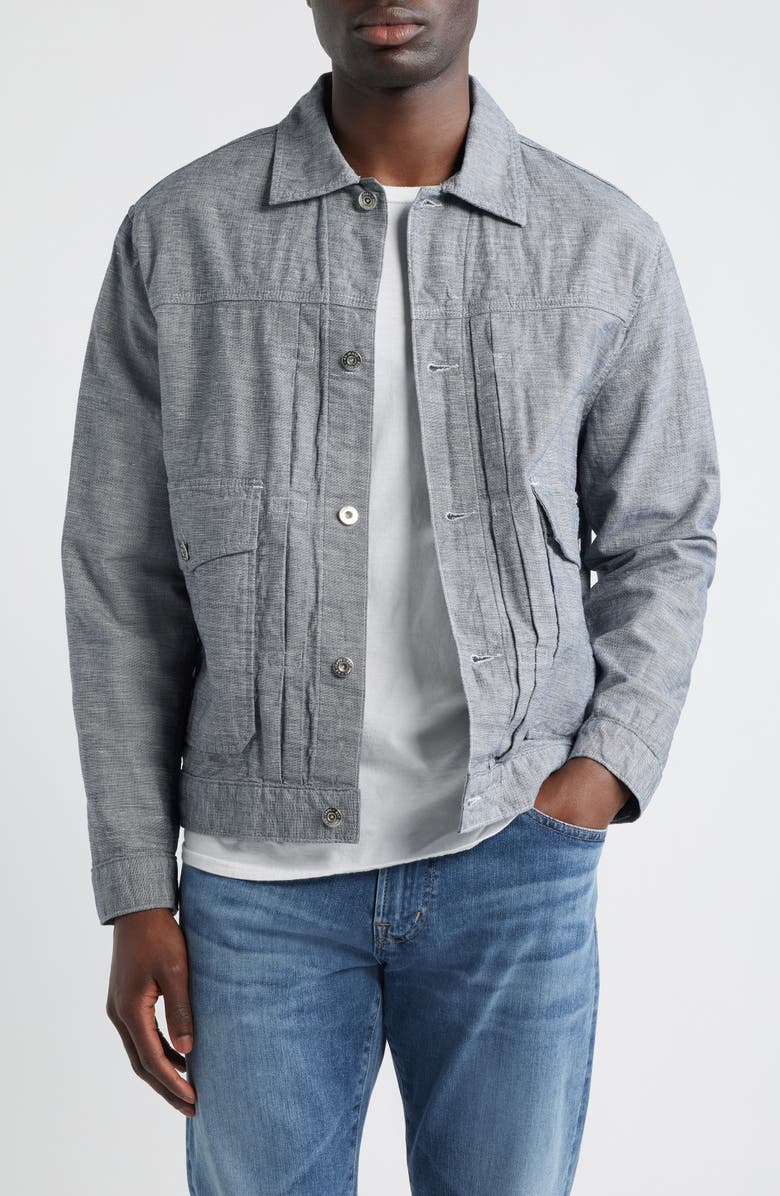 AG Sid Cotton & Linen Trucker Jacket, Main, color, Sterling