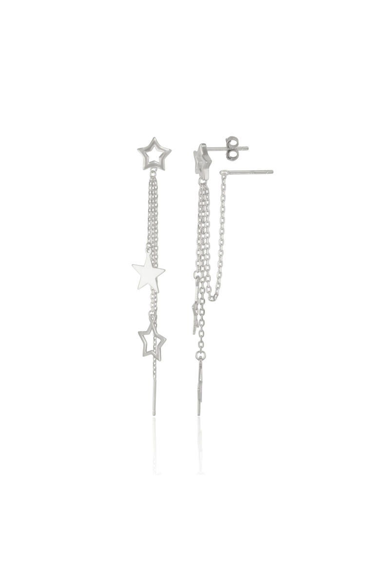 Chain and Stars Sterling Silver Drop Earring, Main, color, Silver
