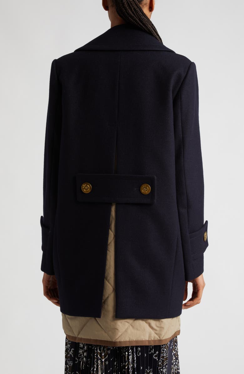 Sacai Double Breasted Wool Melton Coat, Alternate, color, 