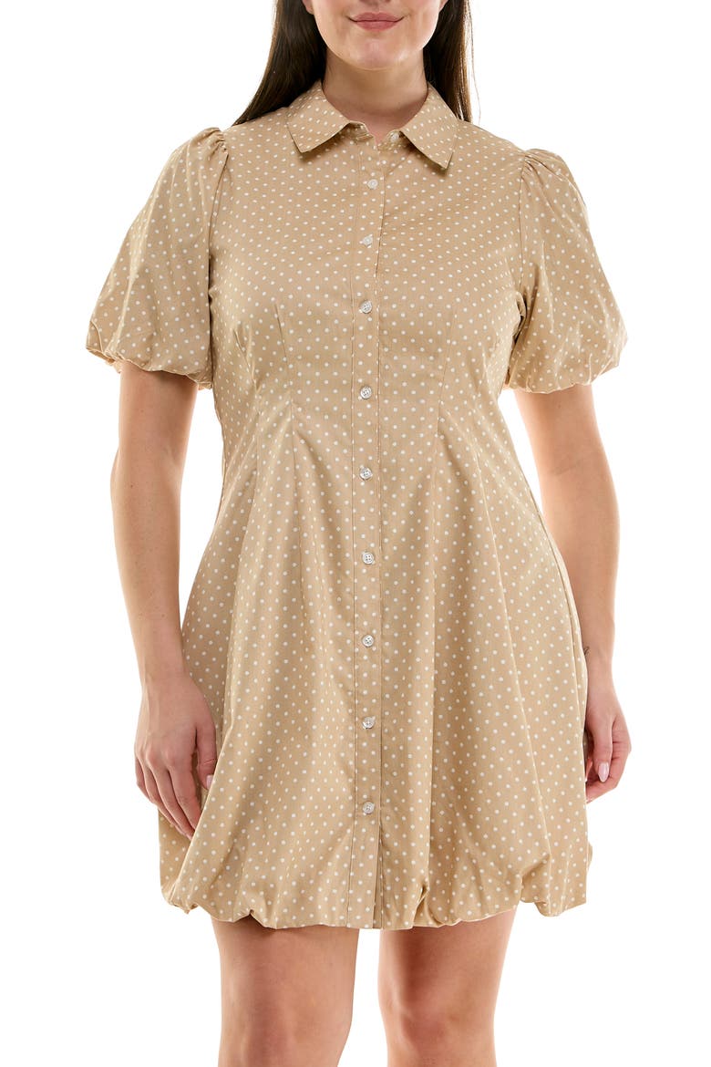 Short Sleeve Bubble Hem Cotton Poplin Shirtdress, Alternate, color, OVERCAST/WHITE
