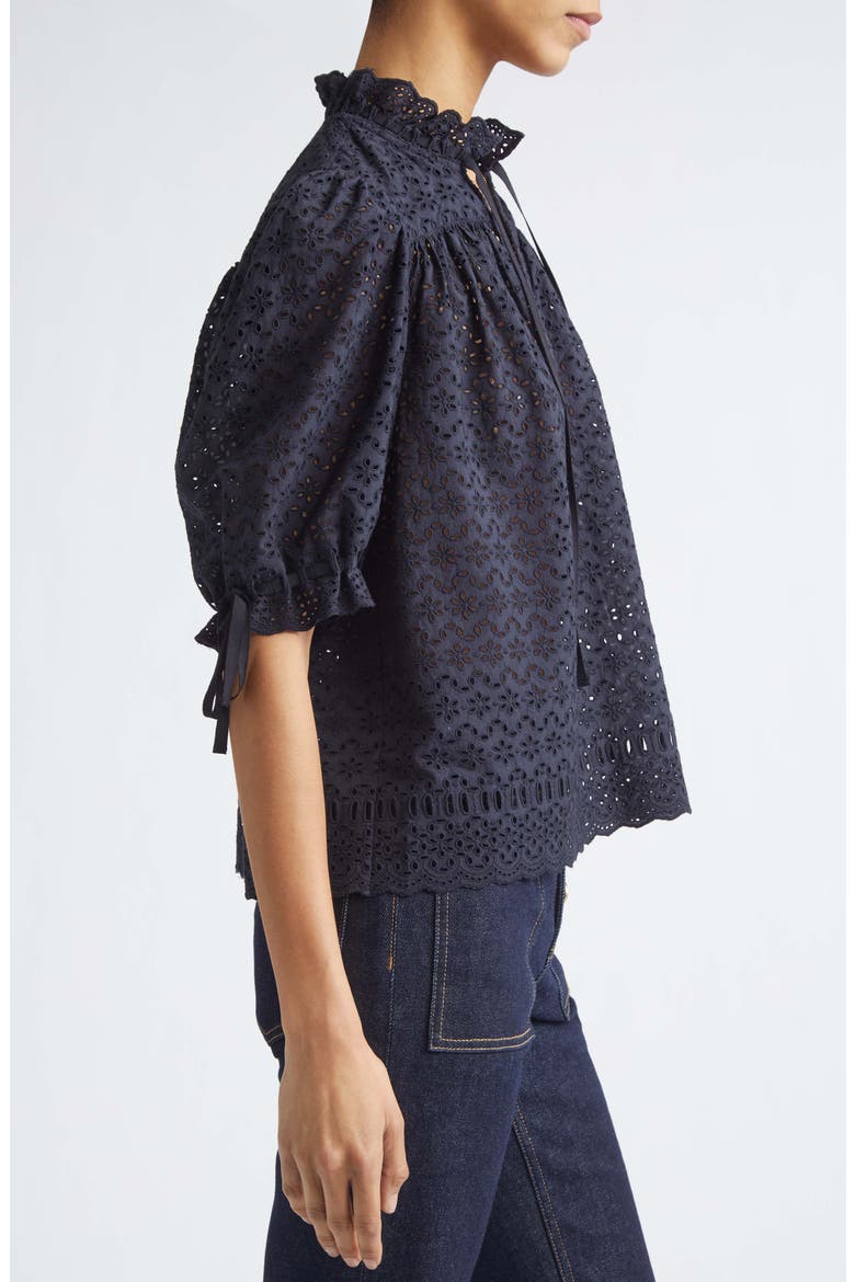 Alouette Eyelet Puff Shoulder Top, Alternate, color, MIDNIGHT