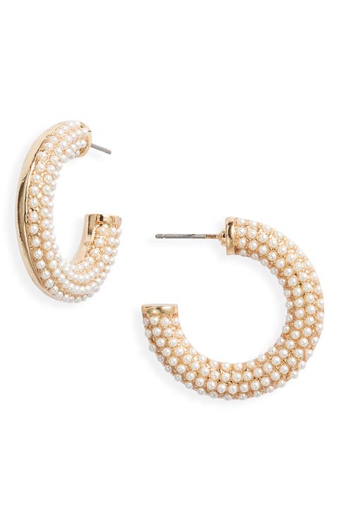 Faux Pearl Hoop Earrings