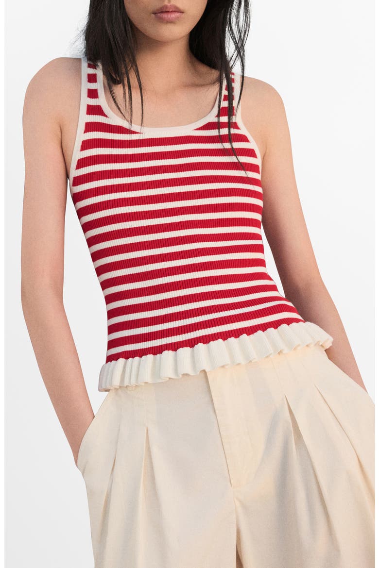Stripe Pleat Hem Rib Tank, Main, color, RED